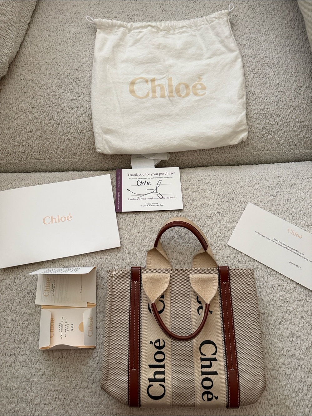 Chloé Beige Canvas and Brown Leather Logo Tote - Picture 7 of 10